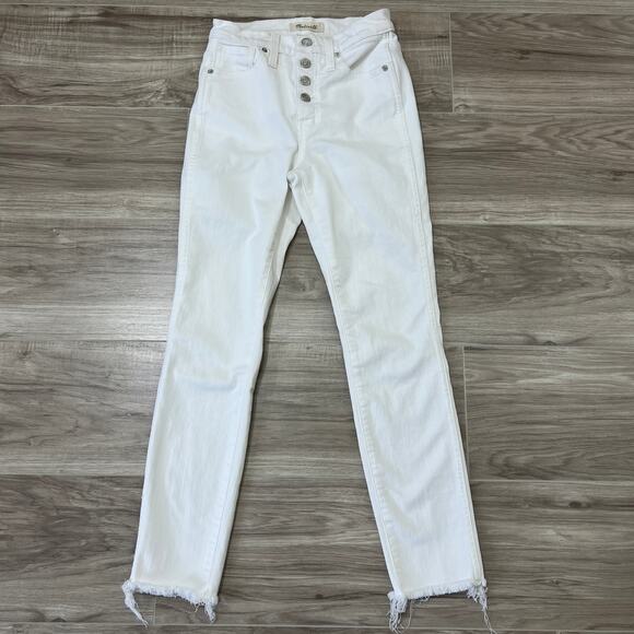 MADEWELL 10" High Rise Skinny Crop White Button-Fly Frayed Hem Jeans Size 24 - Picture 1 of 11